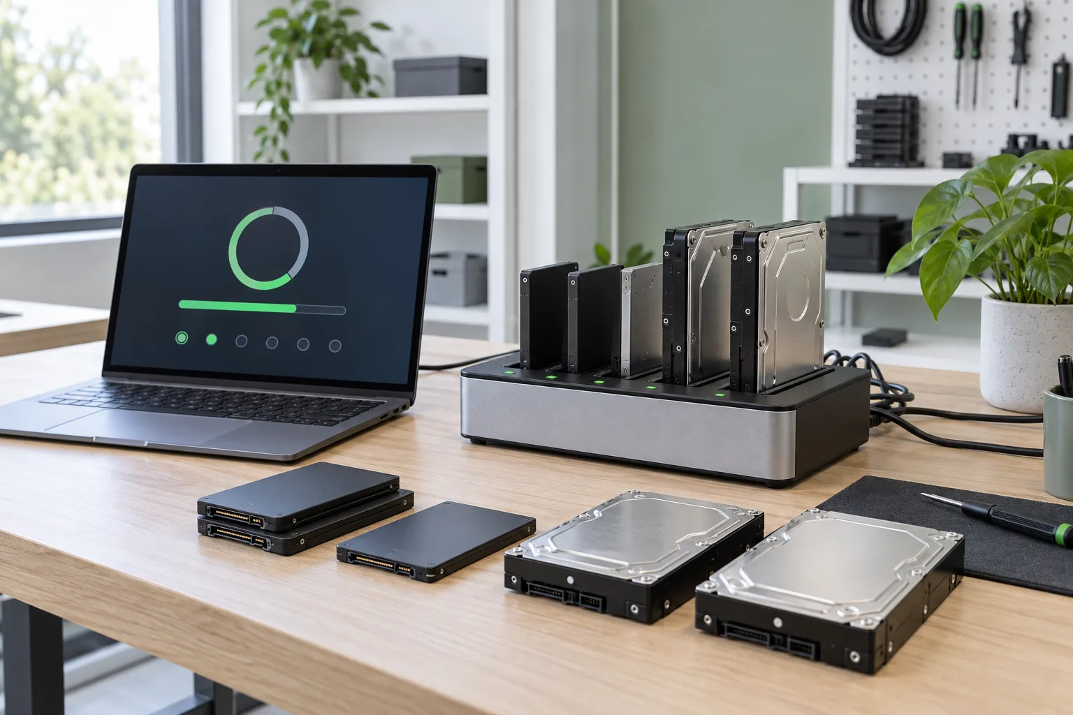 Poste technique avec disques de stockage et ordinateur de contrôle
